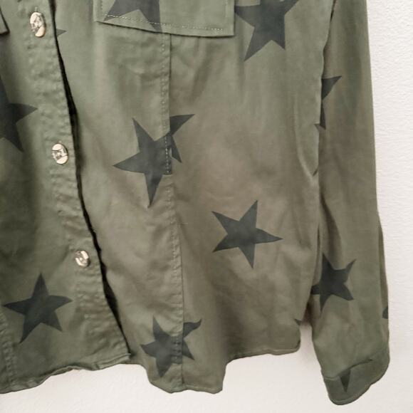 KNOX ROSE | Olive Army Green Star Print Button Front Utility Jacket Shacket | XL - Picture 5 of 8
